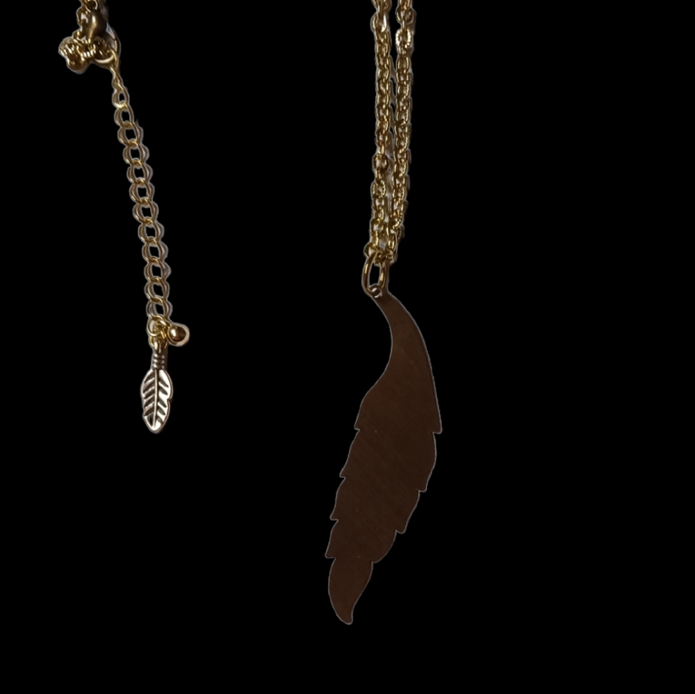 Antique look Leaf / Feather Charm Long  Necklace Retro Amulet Talisman Bronze - Picture 5 of 12